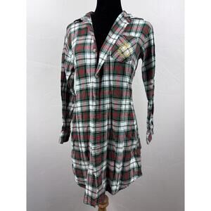 Lauren Ralph Lauren Womens S Flannel Long Plaid Sleep Shirt Gown Monogramed Logo
